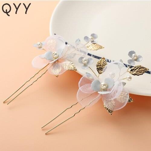 2pcs/lot Newest Organza Alloy Crystal Hairpins Clips Wedding Hair Accessories Jewelry Bridal Blossom Headpiece for Hairstyle