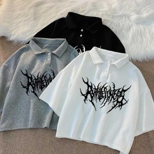 Women t-shirt korean polo shirts Tops harajuku vintage aesthetic gothic graphic punk dress dropshipping Hip Hop short sleeve y2k