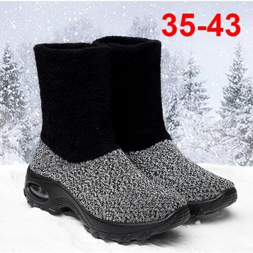 Weweya Air Cushion Winter Sock Sneakers Boots Women Platform Snow Shoes Woman High Top Ankle Boots Ladies Slip On Plus Size 43