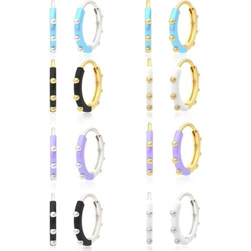 CANNER Purple Black White Enamel Earrings For Women 925 Sterling Silver Earrings Hoops Pendientes Plata Fine Jewelry 2021 Trend