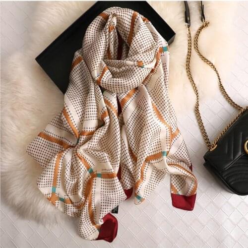 KOI LEAPING new fashion Twill lattice pattern scarves female outside holiday silk scarf beach towel Sunscreen long scarf gift