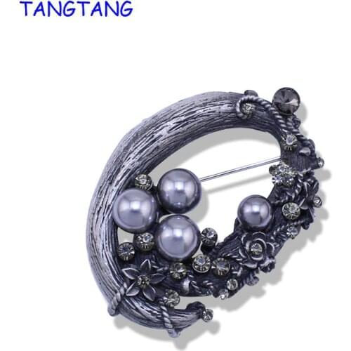 Retro Style Simulated Pearl Brooches Vintage Jewelry Black Gun Plated Metal Pin Brooch For Women Scarf Cilp, Item NO.: BH8100