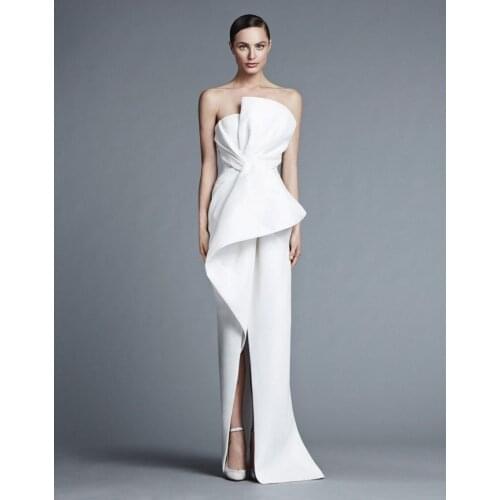 Saudi Arabia Dubai Middle East Formal Sexy Strapless Sheath White Satin Long with Tiers abendkleider 2018 bridesmaid dresses