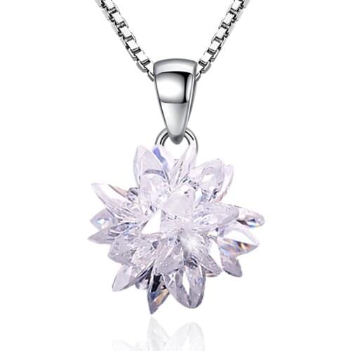 100% 925 sterling silver fashion shiny crystal ice flower ladies`pendant necklace female box chain jewelry women Christmas gift