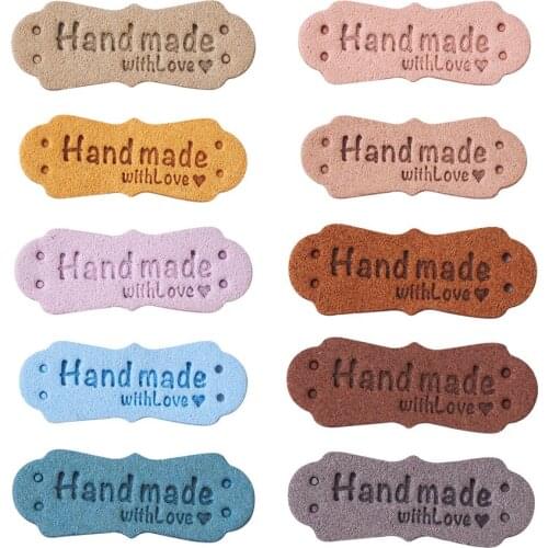 1 Set Microfiber Leather Label Rectangle Word Handmade Embossed Tag with Holes Supplies for DIY Jewelry Making Ornament Garment