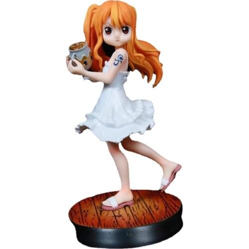 16cm Nami Kid Angry White Skirt Lovely Cute Ver. PVC Action Figure luffy Nami Money Box Collect Model Gift