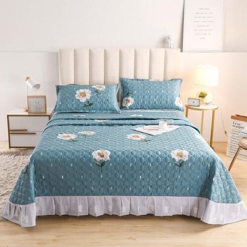 2020 new products Cotton pleated Ruffle lace Bed cover Fitted Sheet Pillowcases 2/3pcs Printed quilting Bedding