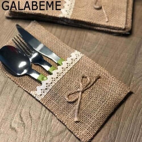 24pcs Hessian Burlap Wedding Tableware Pouch Cutlery Holder wedding Decoration Favor Rustic Vintage Wedding centerpieces