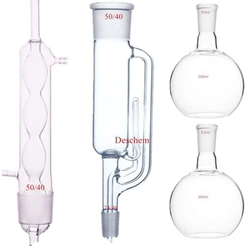 500ml,24/40,Glass Soxhlet Extractor,Allihn Condenser,W/Two Flat Bottom Flask