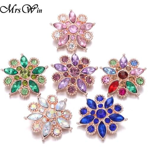 6pcs/lot New Rose Gold Snap Button Jewelry Rhinestone Crystal Love Heart Flower Snap Button for 18MM Snap Bracelet Charm Jewelry