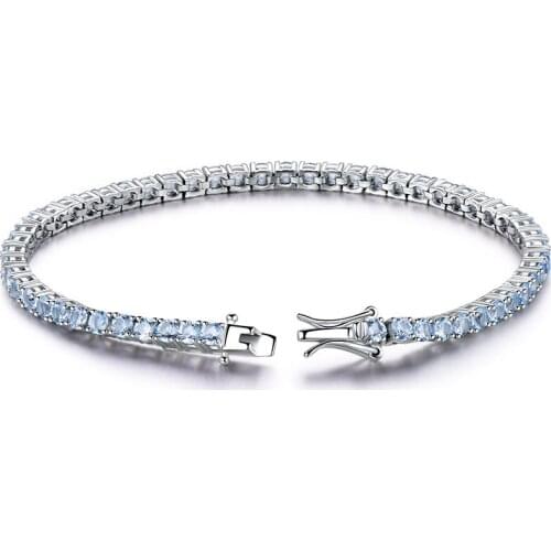 AIYANISHI 925 Sterling Silver Tennis Bracelet for Women 3mm Sky Blue Topaz Bracelets Sona Diamond Jewelry Party Wedding Jewelry