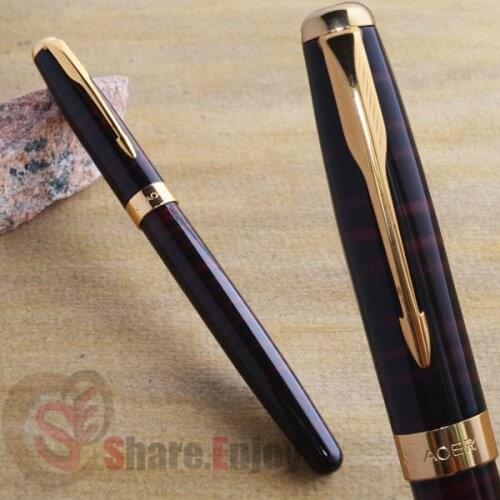 FOUNTAIN PEN BAOER 388 BLACK WITH RED GRAIN AND GOLDEN MEDIUM NIB NEW