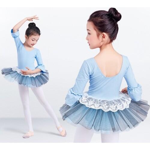 Girls Ballet Tutu Tulle Dress 3/4 Flare Sleeve Gymnastics Leotard Lace Multilayer Ballet Leotard For Girl Ballerina