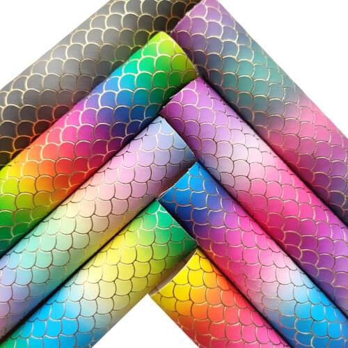 135x30cm Colorful Rainbow Stripe Mermaid Printed Vinyl Metallic Faux Artificial Leather Fabric for Making Shoe/Bag/Hair Bow/Deco