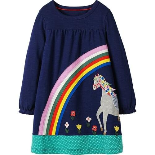 Jumping Meters Girls Dress Unicorn Applique Baby Girl Clothes Cotton Tutu Party Princess Dress Autumn Kids Dresses Children 2-7Y