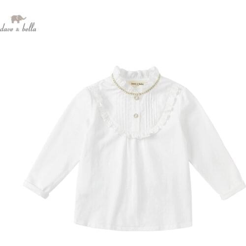 DK20226 dave bella autumn 5Y-13Y kids girls clothes children fashion letter solid T-shirt girls high quality fashion tees