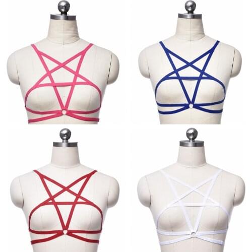 Women Pentagram Harness Cage Bra Pastel Goth Body Harness Harajuku Bra Multicolor Bondage Harness Bra Punk Sexy Lingerie
