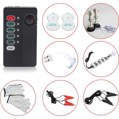 Electric Shock Dildo Penis Ring Metal Anal Bead Butt Plug Stimulate Electro Pads Medical Themed Flirting Sex Toy BDSM Adult Game