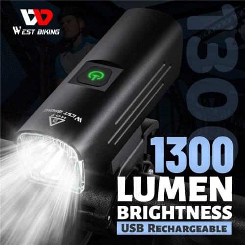 WEST BIKING 1300 Lumen Bicycle Front Light USB Recharge Cycling Led Flashlight With Rear Lighting MTB Scooter Bike Accessories