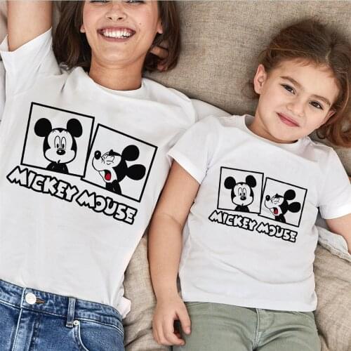 Mickey And Minnie Mouse Cartoon T Shirt Short Sleeve Family Matching Clothes Mommy And Me Baby Girls T-shirt Family Look Tops