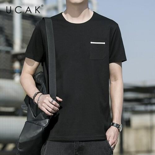 UCAK Brand Classic O-Neck Pocket Short Sleeve T-Shirts Summer Fashion Style New Streetwear Tops Casual Silk T Shirt Homme U5504