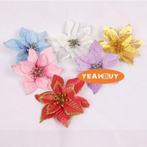 Wholesale Retail 6 Colors 13cm Glitter Side Christmas Flower Head Artificial Fake poinsettia Decorations For Christmas Festival