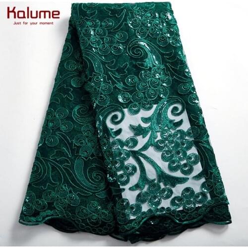 Kalume African Sequin Lace Fabric Tissue Design Nigerian Net Lace Fabirc Sequins Green Red French Lace Fabric For Dress F2495