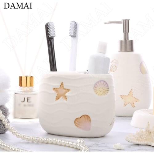 Creative Starfish Shell Relief Bathroom Set Ceramic European Modern Ocean Elements Household Five Piece Set Shower Accessories