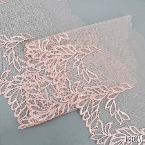 29Yds Lace Trim White Pink Leaves Embroidered Tulle Lace Fabric 18.5cm Doll Dress Lingerie Underwear Costume DIY Craft Supplies