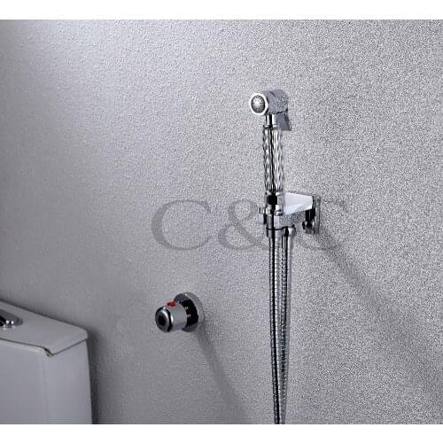 Brass Shattaf Portable Bidet Spray Shower With Thermostatic Faucet Valve 150 cm Stainless Steel Hose A2014D