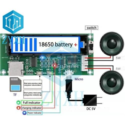 Mini PAM8403 Amplifier Board XH-A152 Class D 2*5W Stereo Audio AMP With 18650 Battery Socket Support TF Card For Speaker DIY