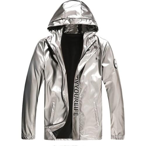 2021 Spring Autumn Loose Black Shiny Waterproof Mens Jacket Hooded Glossy Tide Clothing Harajuku Street Dark Punk Parka