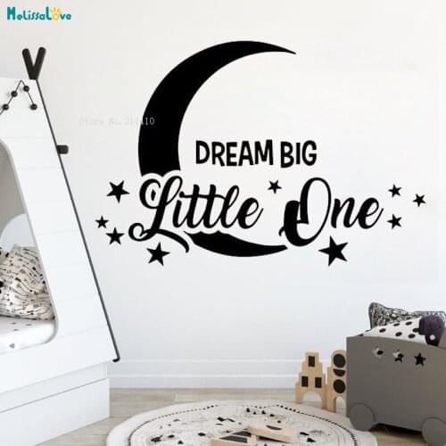 Dream Big Little One Wall Decals Moon and Stars Poster Sign Baby Bedroom Quote Home Vinyl Sticker Kids Room Newborn Decor YT2844