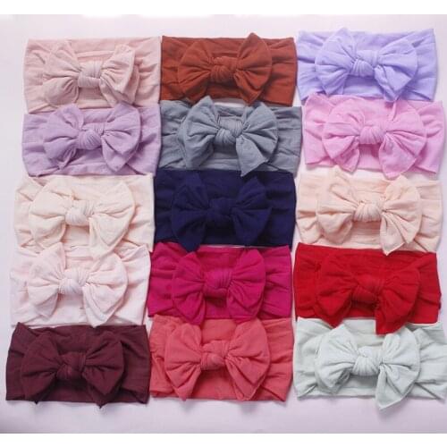 Bulk 120pc/lot 27 color Pick 2019 New Knot Hair Bow Wide Nylon Headbands Newborn Knotbow Nylon Turban Headwraps Girls Headwear