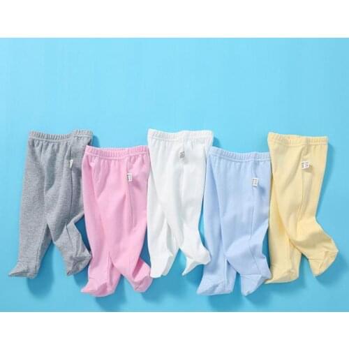 Newborn Baby Clothes For Girls Spring Baby Boys Long Pants Wrap Foot Solid Trousers For Kids 0-12m Pure Cotton Outwear Clothing