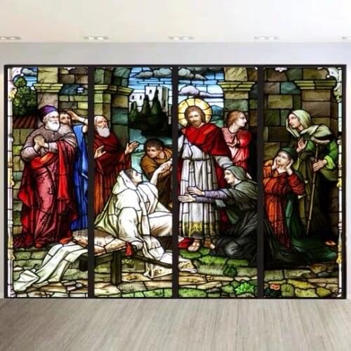 Custom size Window film Door sticker Father Lord Jehovah God and Jesus Christ Pictures Wall stickers Glass decor church glass
