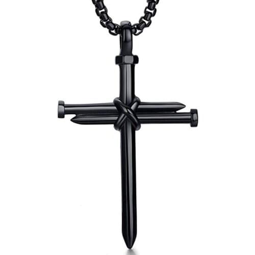 EDC Titanium Steel Casting Steel Nail Cross Mens Pendants Punk Personality Necklace Accessories Self Defense Tool