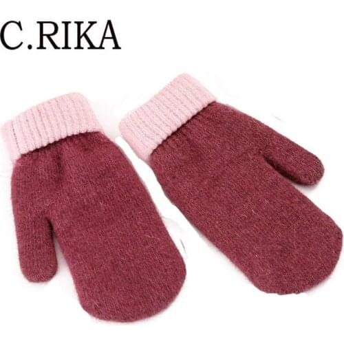 New Rabbit Fur Winter Gloves Women Double Layer Thick Warm Knitted Mittens Lady Girl Outdoor Full Finger Gloves Skiing Glove