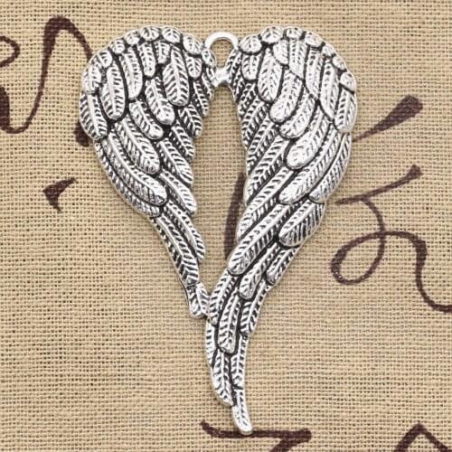 3pcs Charms Angel Wings 67x42mm Antique Bronze Silver Color Pendants Making DIY Handmade Tibetan Bronze Silver Color Jewelry