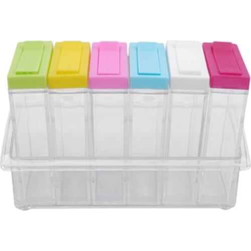 6Pcs Transparent Spice Jar Set Salt and Pepper Cumin Powder Bottle PP Colorful Lid Kitchen Seasoning Storage Container