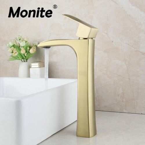 Monite Brushed Golden Bathroom Basin Faucet High Style Deck Mounted Wash Basin Sink Faucets Mixer Tap