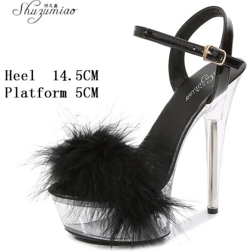 13 15CM Walking Show Striptease High Heels Crystal Clear Shoes Thin With Sandals Large Size Model Womens Shoes 2021 Summer New