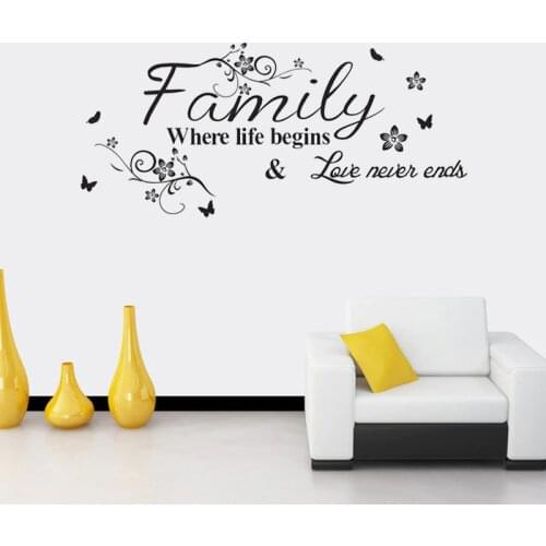 Love Family Where Life Begins Love Never Ends Removable Wall Stickers Parlor background Vinyl Art Bedroom Home Decor Mural Decal
