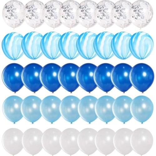 Silver Confetti and Blue Agate Marble Balloons Light Blue White Latex Balloons for Birthday Party Decorations Baby Shower Decor