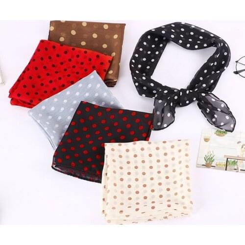 70x70cm Women Chiffon Square Scarf Classic Polka Dot Neckerchief Handkerchiefs Dress Accessories