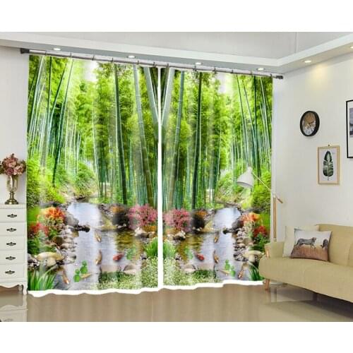 Bamboo print Curtains Luxury 3D Window Curtains Living Room office Bedroom Rideaux Cortinas Drapes Customized size pillowcase