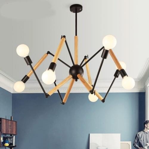 Modern Spider shape 6/10 /12 Wooden arms chandelier magic bean lights for room Suspension luminaire living room decoration