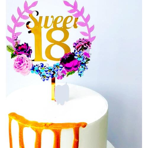 Number Flower Sweet 16 18 21th Acrylic Cake Topper Colour Printing Cake Topper For Birthday Anniversary Party Cake Decorations