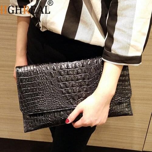 HIGHREAL Women Envelope Evening Clutch Bags White Crocodile Pattern Female PU Leather Shoulder Bags Crossbody Purses