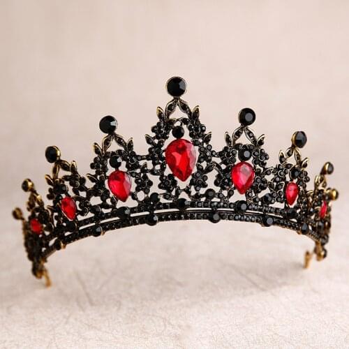 Baroque Black Red Green Crystal Heart Bridal Tiaras Crown Rhinestone Diadem Pageant Veil Tiara Headband Wedding Hair Accessories